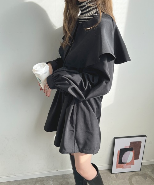 Futier land（フューティアランド）の「ビッグカラーショートトレンチコート（トレンチコート・レディース・アイボリー/ブラック/ベージュ/カーキ・MEDIUM）」の18枚目の写真