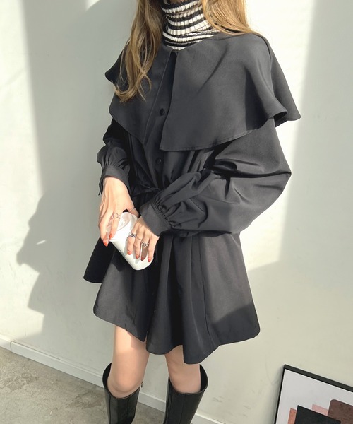 Futier land（フューティアランド）の「ビッグカラーショートトレンチコート（トレンチコート・レディース・アイボリー/ブラック/ベージュ/カーキ・MEDIUM）」の21枚目の写真