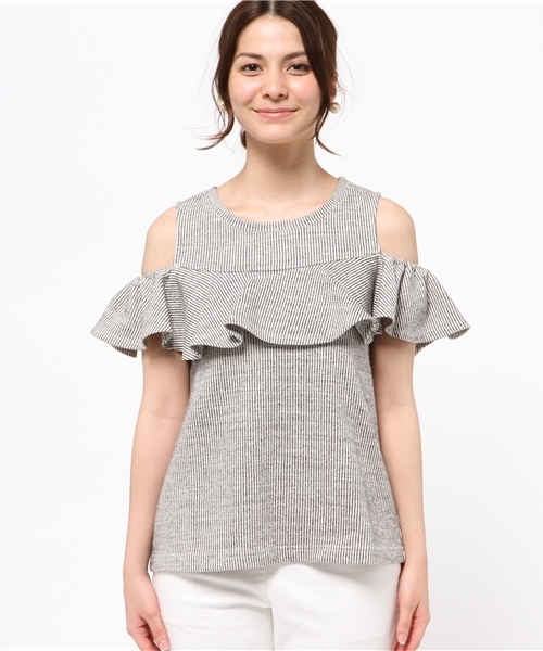 ROSE BUD（ローズバッド）の「LCTT-15189 RUFFLE SLV-LESS TOP（Tシャツ/カットソー・レディース・ブルー/ブラック・ONE SIZE）」の10枚目の写真