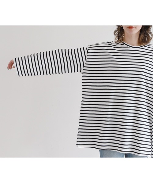 reca（レカ）の「ワイドスリーブビッグビッグボーダーT（Tシャツ/カットソー・レディース・グリーン/ブラック/オートミール・FREE）」の7枚目の写真