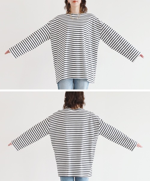 reca（レカ）の「ワイドスリーブビッグビッグボーダーT（Tシャツ/カットソー・レディース・グリーン/ブラック/オートミール・FREE）」の13枚目の写真