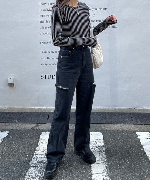 LE MORE（リモア）の「スリムボーダーカットソー（Tシャツ/カットソー・レディース・アイボリー/ブラック/グリーン・FREE）」の20枚目の写真