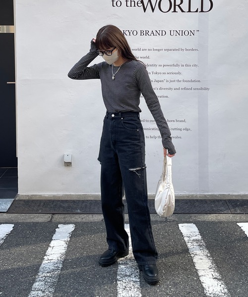 LE MORE（リモア）の「スリムボーダーカットソー（Tシャツ/カットソー・レディース・アイボリー/ブラック/グリーン・FREE）」の7枚目の写真