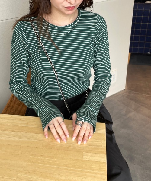 LE MORE（リモア）の「スリムボーダーカットソー（Tシャツ/カットソー・レディース・アイボリー/ブラック/グリーン・FREE）」の13枚目の写真