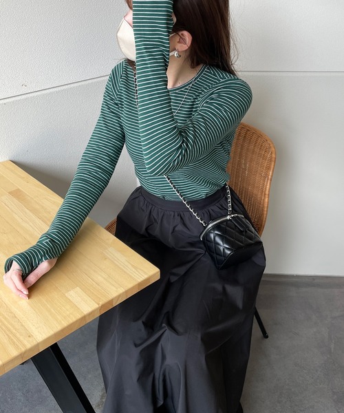 LE MORE（リモア）の「スリムボーダーカットソー（Tシャツ/カットソー・レディース・アイボリー/ブラック/グリーン・FREE）」の21枚目の写真