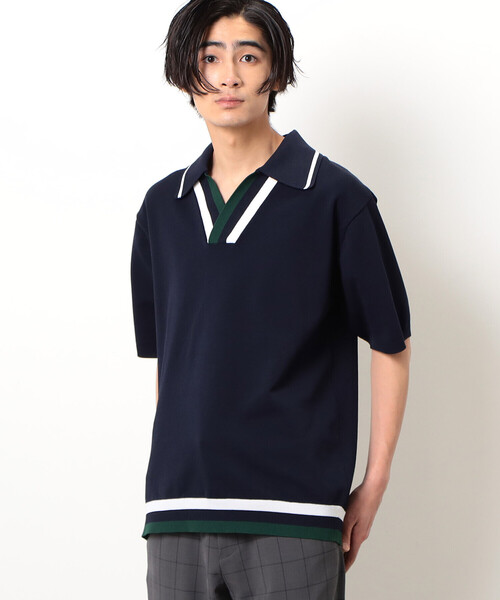 COMME CA COMMUNE(コムサコミューン)の「チルデン ニットポロ(ポロシャツ・メンズ・ブラック/グリーン/ネイビー・MEDIUM/LARGE)」の1枚目の写真