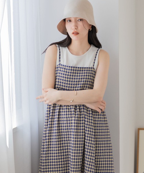 LOWRYS FARM(ローリーズファーム)の「ポコポコチェックキャミワンピース 192180(ワンピース・レディース・ベージュ/ブルー/ブラック/ネイビー・FREE)」の8枚目の写真