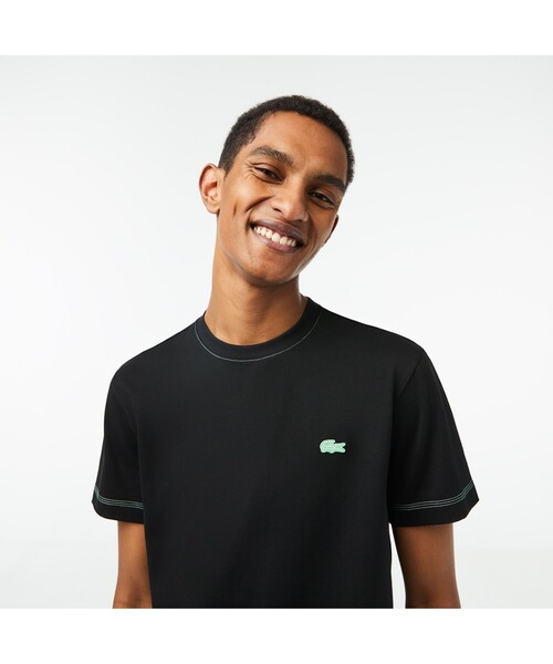 スタイリッシュな【LACOSTE】ロゴ グラフィックTシャツ 24SS新作 Lacoste Men's Crew Neck 3D Printed logo Cotton T-shirt Black