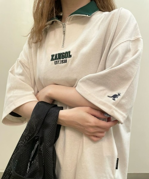 KANGOL(カンゴール)の「【KANGOL】ハーフジップ半袖Tシャツ(Tシャツ/カットソー・レディース・グリーン/ネイビー/オフホワイト・M/L)」の2枚目の写真