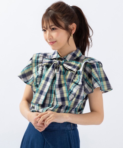 Rose Tiara(ローズティアラ)の「チェックリボンタイブラウス(シャツ/ブラウス・レディース・グリーン/バイオレット・46/42/38/40)」の9枚目の写真