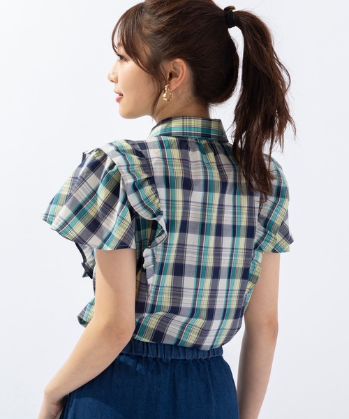 Rose Tiara(ローズティアラ)の「チェックリボンタイブラウス(シャツ/ブラウス・レディース・グリーン/バイオレット・46/42/38/40)」の10枚目の写真