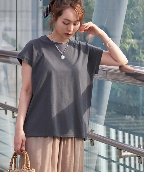 Rejoule(リジュール)の「フレンチスリーブTシャツ(Tシャツ/カットソー・レディース・ブラック/ブラウン系その他/オフホワイト/グリーン・FREE)」の1枚目の写真