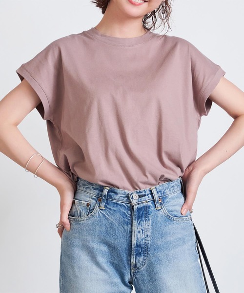 Rejoule(リジュール)の「フレンチスリーブTシャツ(Tシャツ/カットソー・レディース・ブラック/ブラウン系その他/オフホワイト/グリーン・FREE)」の7枚目の写真