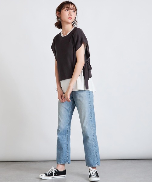 Rejoule(リジュール)の「フレンチスリーブTシャツ(Tシャツ/カットソー・レディース・ブラック/ブラウン系その他/オフホワイト/グリーン・FREE)」の14枚目の写真