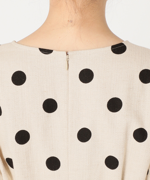 セール】綿麻ドットプリントウエストシェイプワンピース（ワンピース