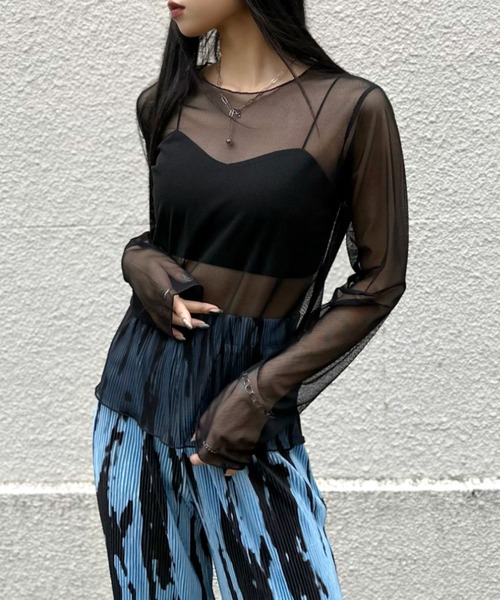 LVEU.（ラブユ.）の「【LVEU.】クルーネックシースルートップス 