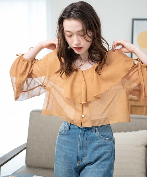 WEGO（ウィゴー）の「WEGO/2WAYドロストスリーブフリルブラウス（シャツ/ブラウス・レディース・アイボリー/ライトブラウン・FREE）」の17枚目の写真