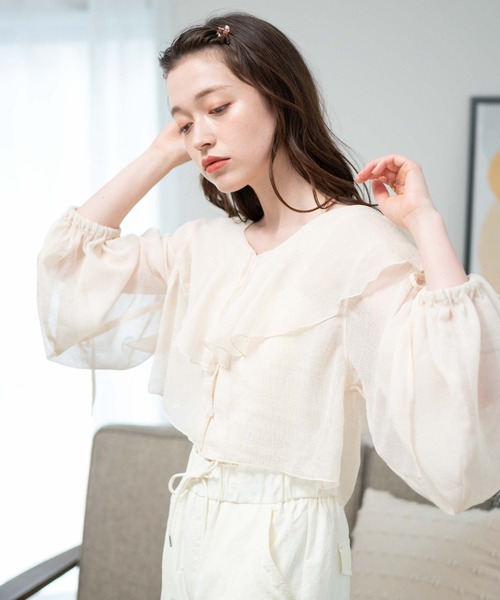 WEGO（ウィゴー）の「WEGO/2WAYドロストスリーブフリルブラウス（シャツ/ブラウス・レディース・アイボリー/ライトブラウン・FREE）」の11枚目の写真