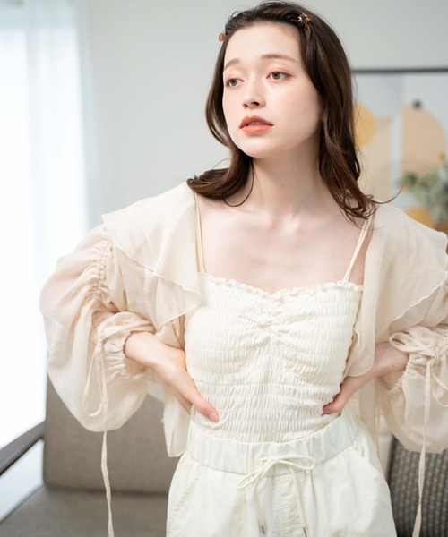 WEGO（ウィゴー）の「WEGO/2WAYドロストスリーブフリルブラウス（シャツ/ブラウス・レディース・アイボリー/ライトブラウン・FREE）」の14枚目の写真