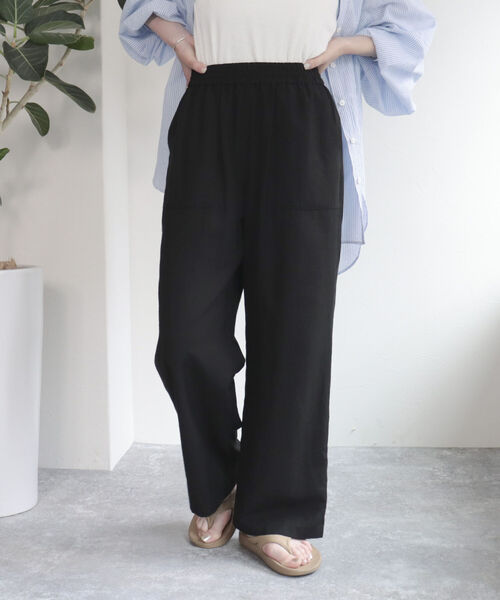 fredy emue（フレディエミュ）の「シルキーリネンブレンドセミワイドパンツ（その他パンツ・レディース・カーキ/ブラック/ベージュ・36/34/38）」の2枚目の写真