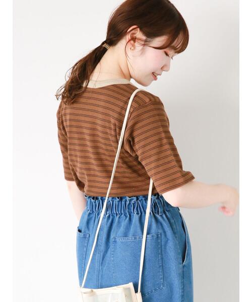 ehka sopo(エヘカソポ)の「ボーダーリンガーTシャツ(Tシャツ/カットソー・レディース・オフホワイト/ピンク/ブルー/モカ・F)」の3枚目の写真