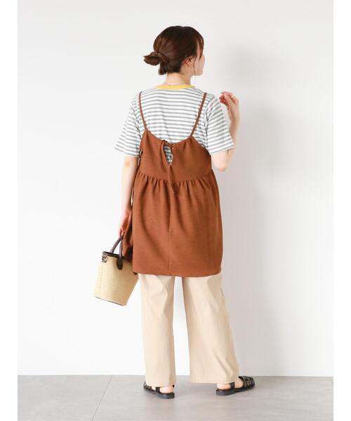 ehka sopo(エヘカソポ)の「ボーダーリンガーTシャツ(Tシャツ/カットソー・レディース・オフホワイト/ピンク/ブルー/モカ・F)」の9枚目の写真