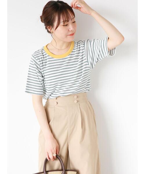 ehka sopo(エヘカソポ)の「ボーダーリンガーTシャツ(Tシャツ/カットソー・レディース・オフホワイト/ピンク/ブルー/モカ・F)」の16枚目の写真