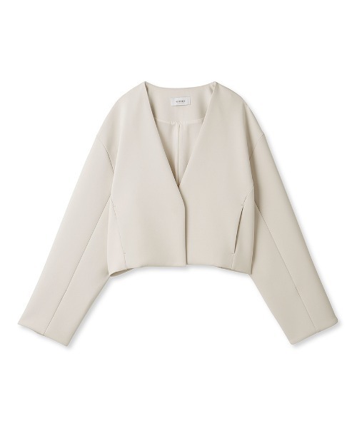 emmi（エミ）の「【emmi atelier】ダンボールニットクロップドジャケット（ノーカラージャケット・レディース・ブラック/オフホワイト・0/1）」の16枚目の写真