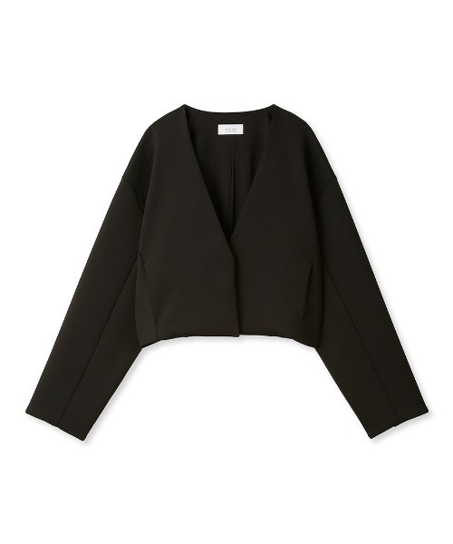 emmi（エミ）の「【emmi atelier】ダンボールニットクロップドジャケット（ノーカラージャケット・レディース・ブラック/オフホワイト・0/1）」の17枚目の写真