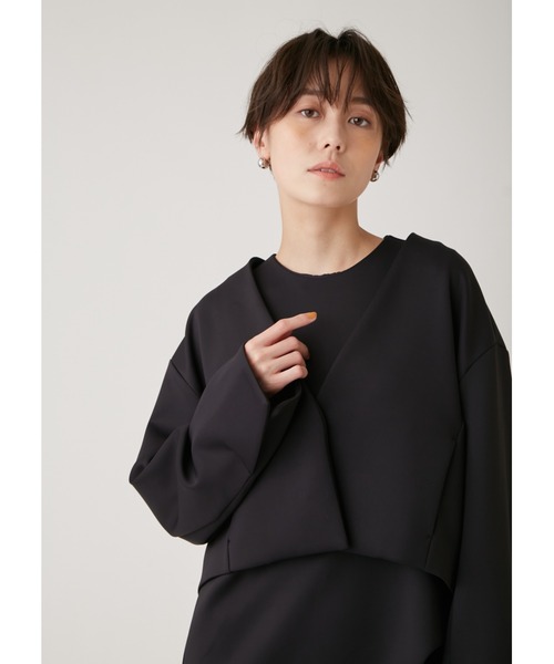 emmi（エミ）の「【emmi atelier】ダンボールニットクロップドジャケット（ノーカラージャケット・レディース・ブラック/オフホワイト・0/1）」の19枚目の写真