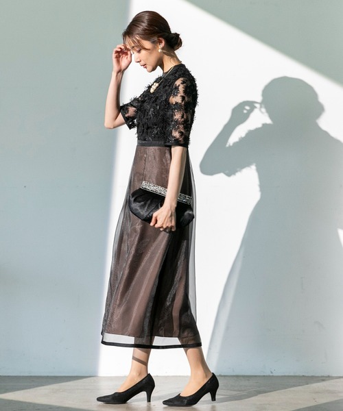 kaeneカエン　エンブロイダリーミックスドレス　black サイズ36(S) kaene公式オンラインストア エンブロイダリーミックスドレス / 100889