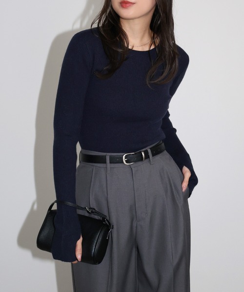 セール】【新色追加】サムホール長袖リブニットトップス（ニット