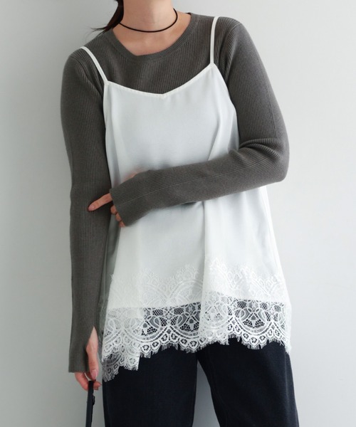 andme(アンドミー)の「【新色追加】サムホール長袖リブニットトップス(ニット/セーター・レディース・ブラウン/ブラック/ブルー系その他/オレンジ/カーキ/ホワイト×ブラック/オフホワイト/ベージュ系その他/ブラック×ホワイト/チャコールグレー/レッド/ネイビー/ブラウン系その他・L/M)」の1枚目の写真