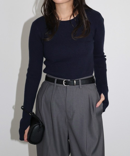 セール】【新色追加】サムホール長袖リブニットトップス（ニット