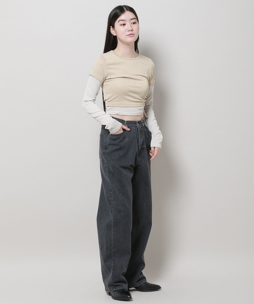 3.3 Field Trip （3.3フィールドトリップ）の「3.3 Field Trip／レイヤードTOP 2978701（Tシャツ/カットソー・レディース・チャコール/ベージュ・FREE）」の14枚目の写真