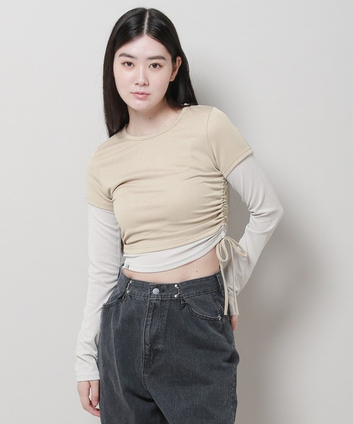 3.3 Field Trip （3.3フィールドトリップ）の「3.3 Field Trip／レイヤードTOP 2978701（Tシャツ/カットソー・レディース・チャコール/ベージュ・FREE）」の17枚目の写真