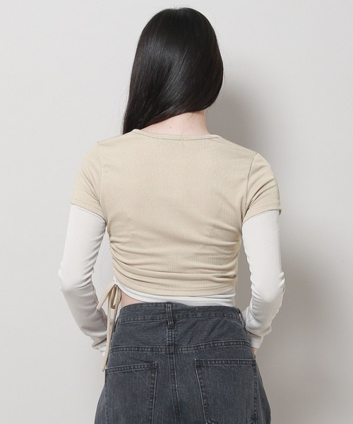 3.3 Field Trip （3.3フィールドトリップ）の「3.3 Field Trip／レイヤードTOP 2978701（Tシャツ/カットソー・レディース・チャコール/ベージュ・FREE）」の18枚目の写真