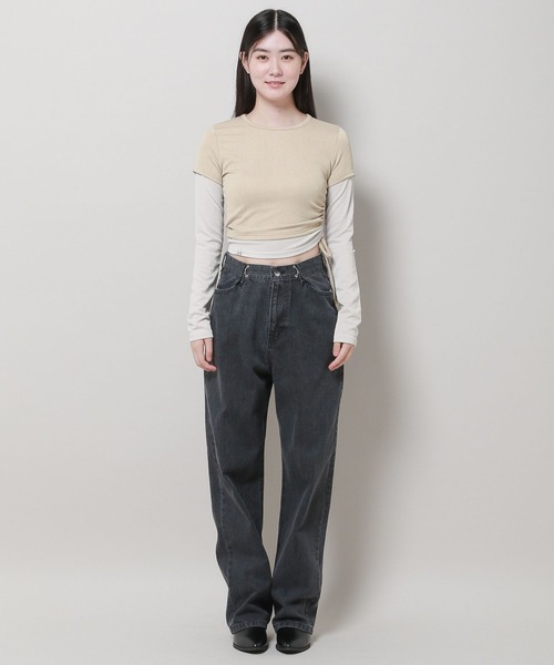 3.3 Field Trip （3.3フィールドトリップ）の「3.3 Field Trip／レイヤードTOP 2978701（Tシャツ/カットソー・レディース・チャコール/ベージュ・FREE）」の19枚目の写真