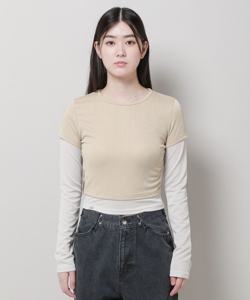 3.3 Field Trip （3.3フィールドトリップ）の「3.3 Field Trip／レイヤードTOP 2978701（Tシャツ/カットソー・レディース・チャコール/ベージュ・FREE）」の20枚目の写真