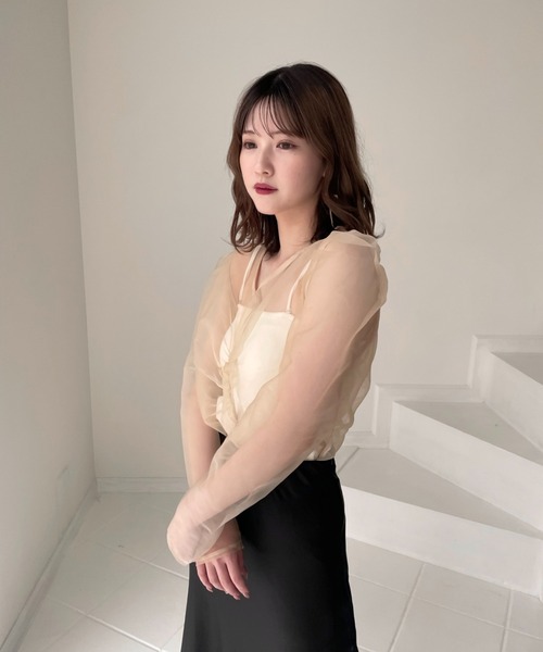 mellowneon（メロウネオン）の「シアーブラウスリブニットセット（ニット/セーター・レディース・アイボリー/ブラック・FREE）」の15枚目の写真