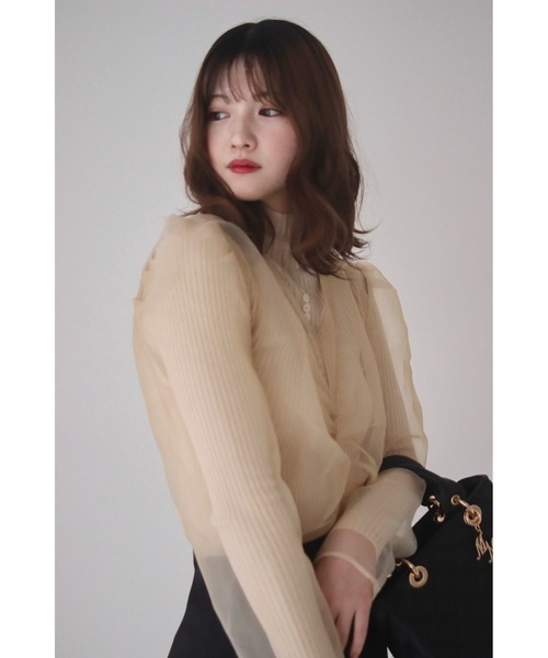 mellowneon（メロウネオン）の「シアーブラウスリブニットセット（ニット/セーター・レディース・アイボリー/ブラック・FREE）」の18枚目の写真