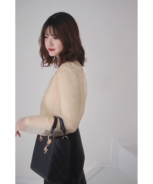 mellowneon（メロウネオン）の「シアーブラウスリブニットセット（ニット/セーター・レディース・アイボリー/ブラック・FREE）」の17枚目の写真