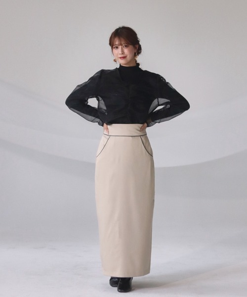 mellowneon（メロウネオン）の「シアーブラウスリブニットセット（ニット/セーター・レディース・アイボリー/ブラック・FREE）」の7枚目の写真