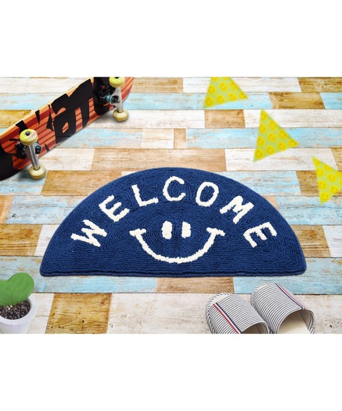 新品　セカンドラボ　ラグ　スマイル　大判　ロンハーマン　イエロー　ニコちゃん smile mat スマイル マット ニコちゃん セミサークル マット