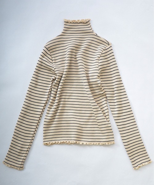 ibeul_（イベール）の「ハイネックメローボーダー長袖ニットトップス（ニット/セーター・レディース・ブラウン/ホワイト/ブラック/アイボリー/グレー・FREE）」の6枚目の写真