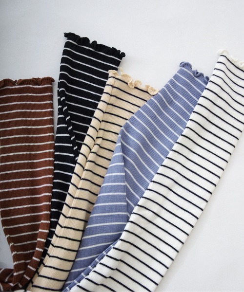 ibeul_（イベール）の「ハイネックメローボーダー長袖ニットトップス（ニット/セーター・レディース・ブラウン/ホワイト/ブラック/アイボリー/グレー・FREE）」の9枚目の写真