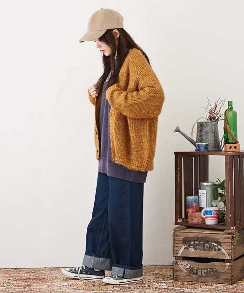 CUBE SUGAR（キューブシュガー）の「シャギーニットVネックカーディガン（カーディガン/ボレロ・レディース・レッド/チャコールグレー/パープル/イエロー・M）」の9枚目の写真