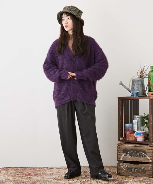 CUBE SUGAR（キューブシュガー）の「シャギーニットVネックカーディガン（カーディガン/ボレロ・レディース・レッド/チャコールグレー/パープル/イエロー・M）」の15枚目の写真