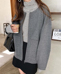 andme | ランタンスリーブ裏フリースノーカラーブルゾン(ブルゾン)