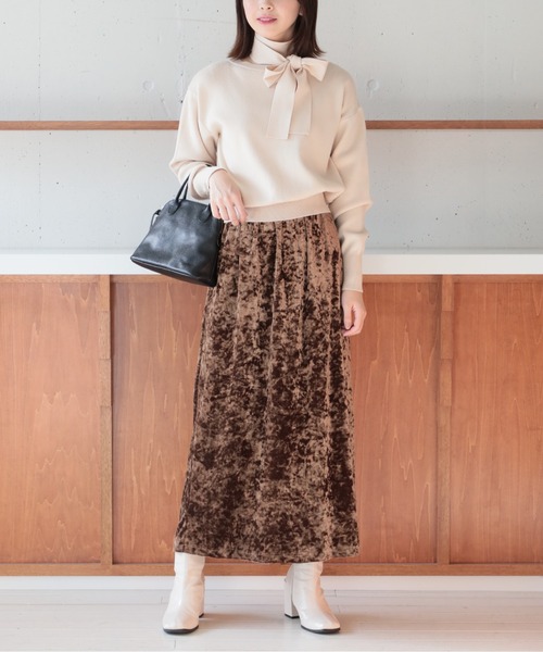 SETUP7（セットアップセブン）の「【SETUP7】クラッシュベロアロングスカート KNF037（スカート・レディース・ブラック/ブラウン・FREE）」の7枚目の写真
